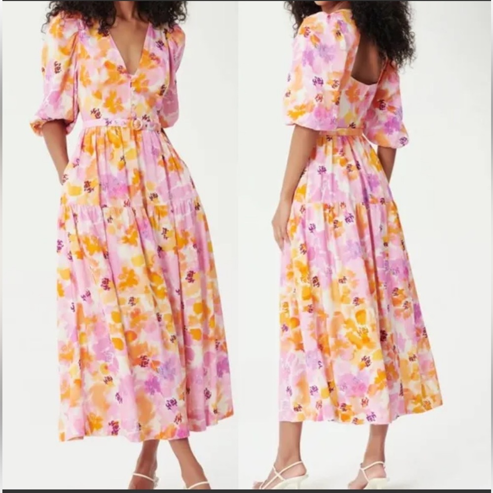 NWT Nicholas Pink and Orange Floral Midi Dress